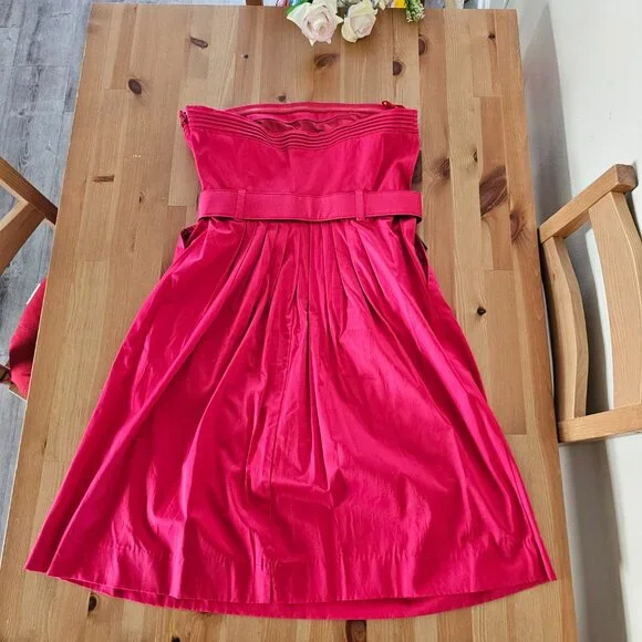NY&C - Strapless Full Skirt Knee Length Cotton Dress - Pomegranate Red Size 4 - Picture 2 of 11